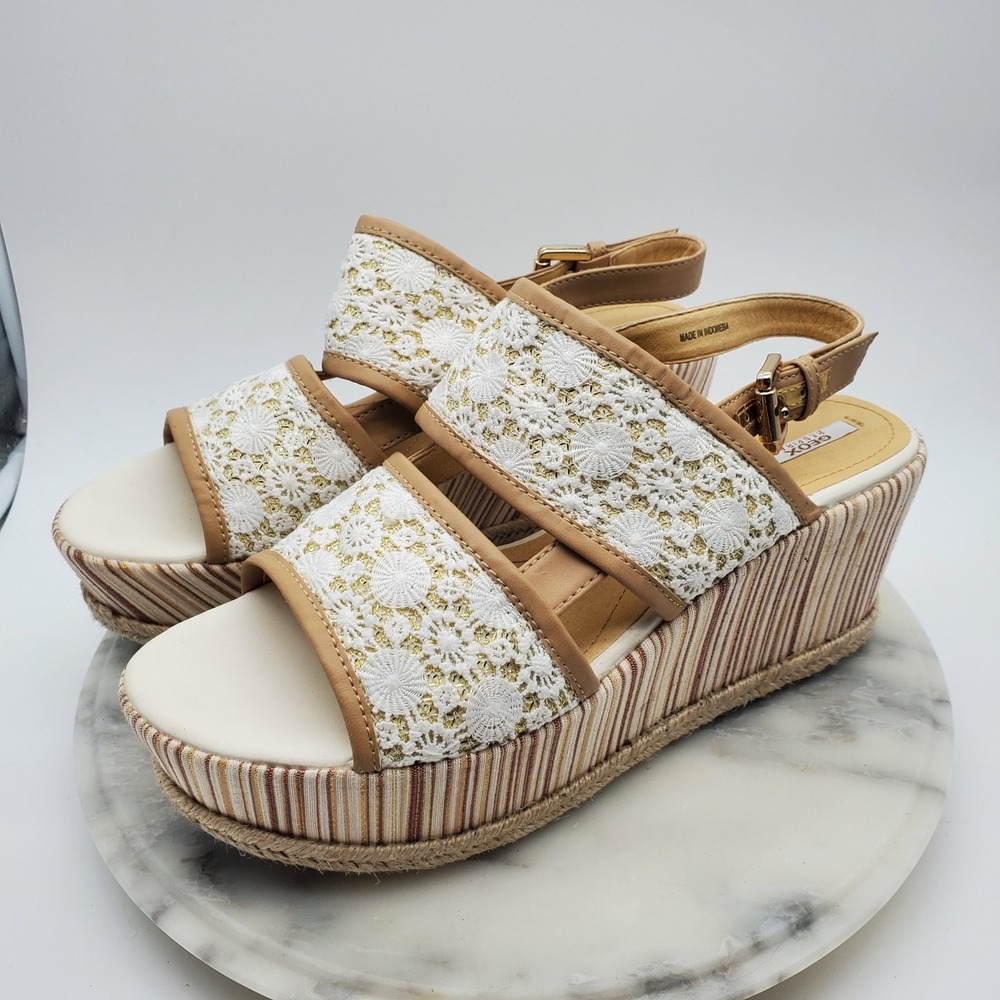 Geox Sakely Macrame Wedge Sandals Women Size 39 US 8 Off White Jute Espadrille